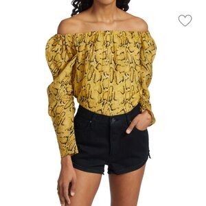 Women’s FRAME Ramie Cotton Blend Snakeskin Print Off Shoulder Blouse Size Large